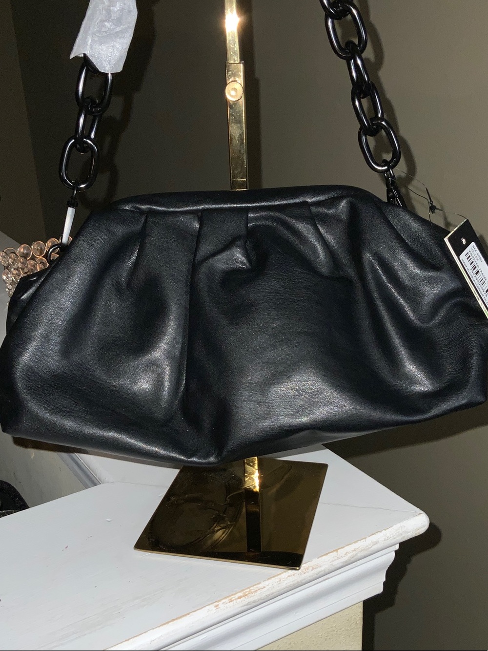 Badgley Mischka Black Soft Pleated Clutch with Chain Strap